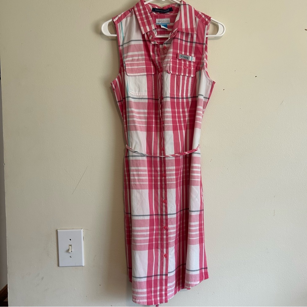 Columbia Sleeveless PFG Pink Plaid Midi Dress